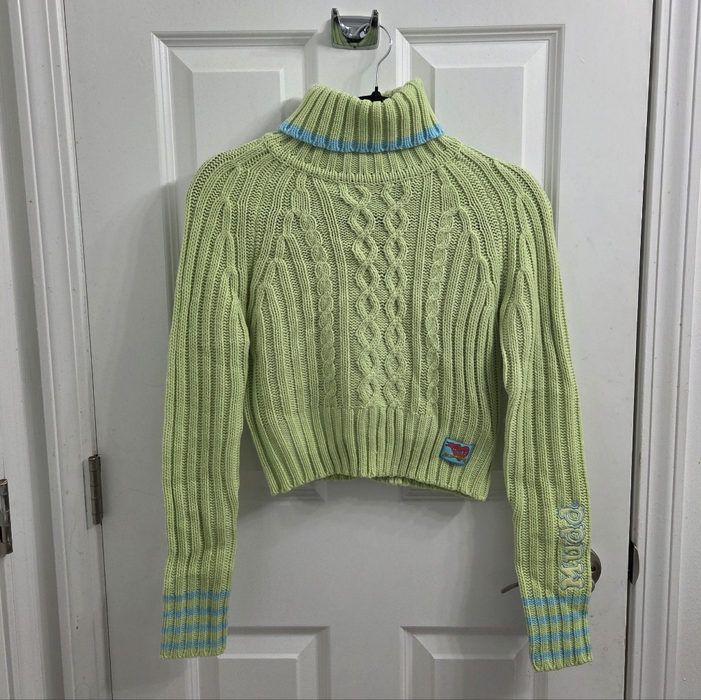Vintage Deadstock Mudd Light Green and Blue Turtleneck Sweater - Picture 1 of 7